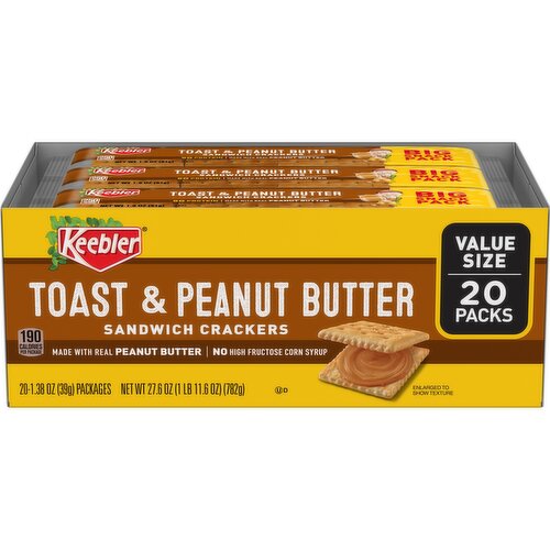 Keebler Sandwich Crackers, Toast and Peanut Butter - 27.6 Ounce
