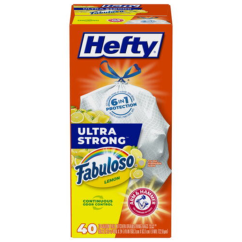 Hefty Tall Kitchen Bags, Drawstring, Fabuloso Lemon, 13 Gallon