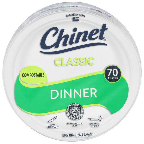 Chinet Plates, Dinner, Compostable, 10.375 Inch