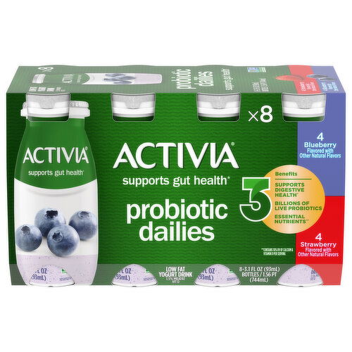 Activia Yogurt Drink, Low Fat, Blueberry/Strawberry, Probiotic Dailies