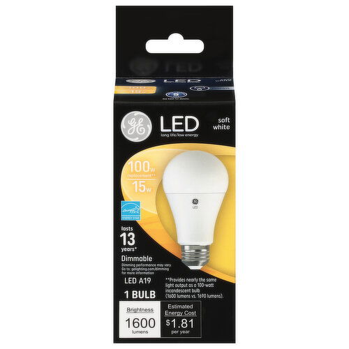 GE Light Bulb, LED A19, Soft White, 15 Watts