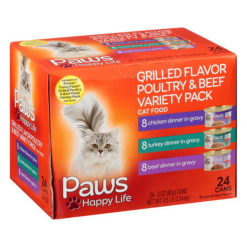 Paws Happy Life Cat Food, Grilled Flavor Poultry & Beef, Variety Pack