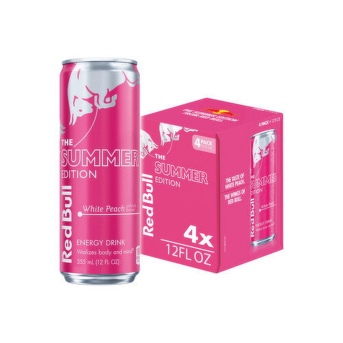 Red Bull Summer Edition Energy Drink, White Peach, with 114mg Caffeine, Taurine & B Vitamins - 4 Each
