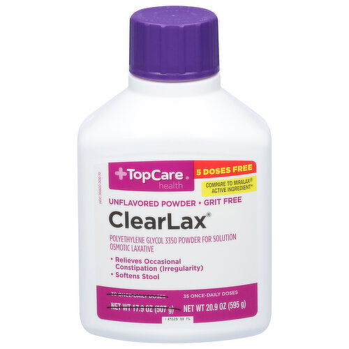 TopCare Clearlax, Polyethylene Glycol 3350 Osmotic Laxative Powder For Solution, Unflavored