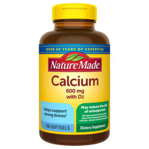 Nature Made Calcium, with D3, 600 mg, Softgels