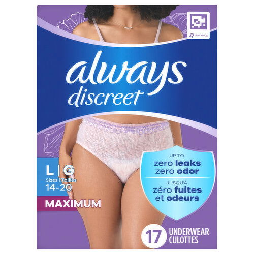 Always Maximum L Sizes 14-20 Underwear - 17 Each