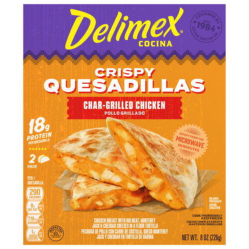 Delimex Quesadillas, Char-Grilled Chicken, Crispy, 2 Pack