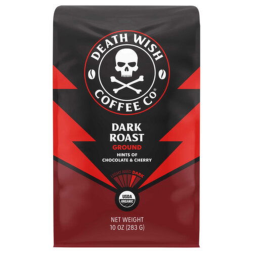 Death Wish Coffee Co Coffee, Ground, Dark Roast, Hints of Chocolate & Cherry