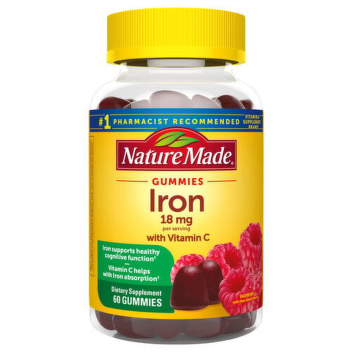 Nature Made Iron, with Vitamin C, 18 mg, Gummies, Raspberry