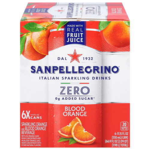 Sanpellegrino Beverage, Zero Added Sugar, Blood Orange, Sparkling