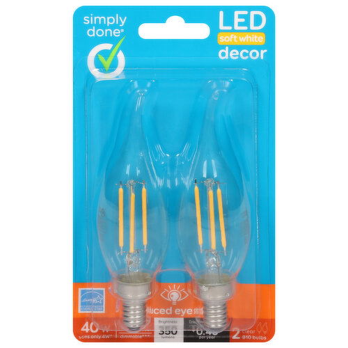 Simply Done Light Bulbs, LED, Soft White, Clear, Decor, 40 Watts