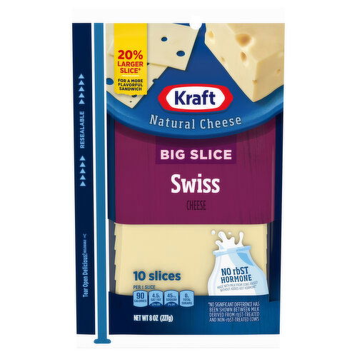 Kraft Cheese, Natural, Swiss, Big Slice