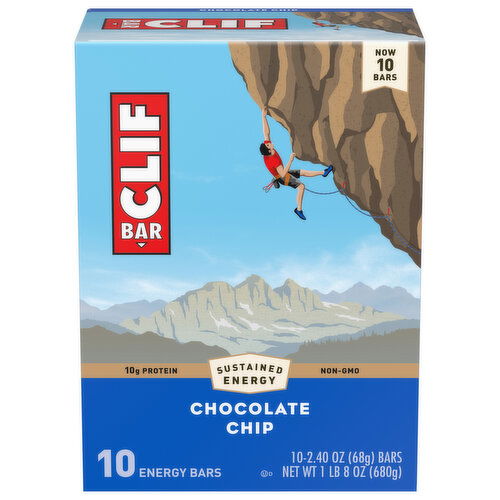 CLIF BAR - Chocolate Chip - Made with Organic Oats - Energy Bars - Non-GMO - Plant Based Protein Bars (10 Pack)