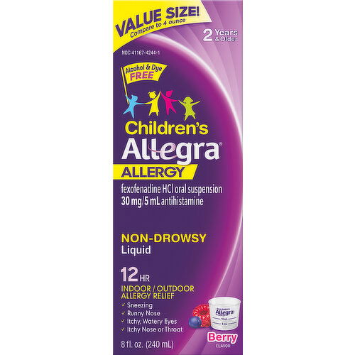 Allegra Allergy, Children's, Non-Drowsy, 12 Hr, Berry Flavor, Liquid, Value Size