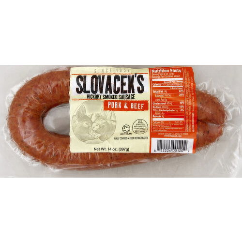 Slovaceks Smoked Sausage, Hickory, Pork & Beef - 14 Ounce