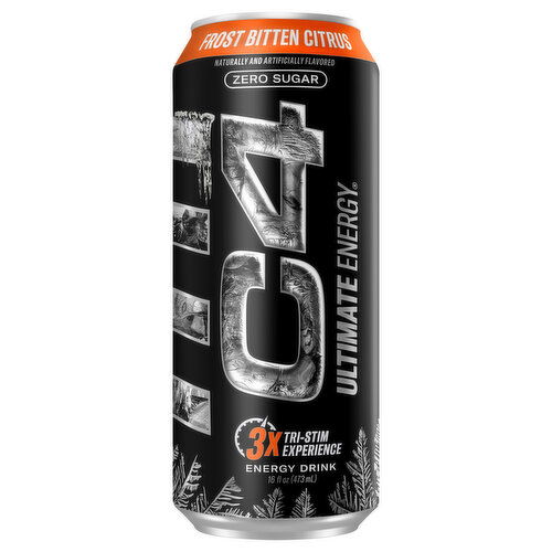 C4 Energy Drink, Frost Bitten Citrus, Zero Sugar - 16 Fluid Ounce