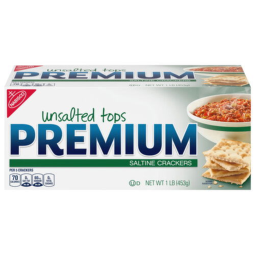 PREMIUM Unsalted Tops Saltine Crackers, Lunch Snacks