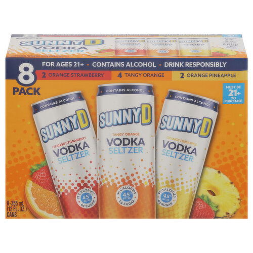 Sunny D Vodka Seltzer, Assorted, 8 Pack