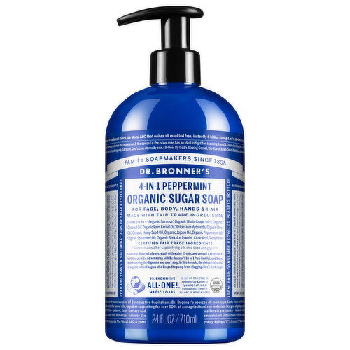 Dr. Bronner's Organic 4-in-1 Peppermint Sugar Soap - 24 Fluid Ounce