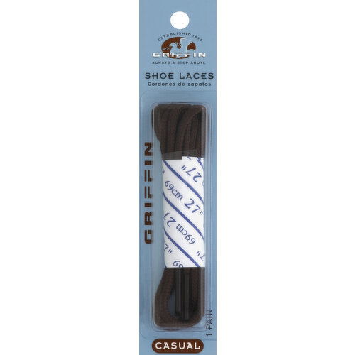 Griffin Shoe Laces, Dress/Casual, Brown, 27 Inch