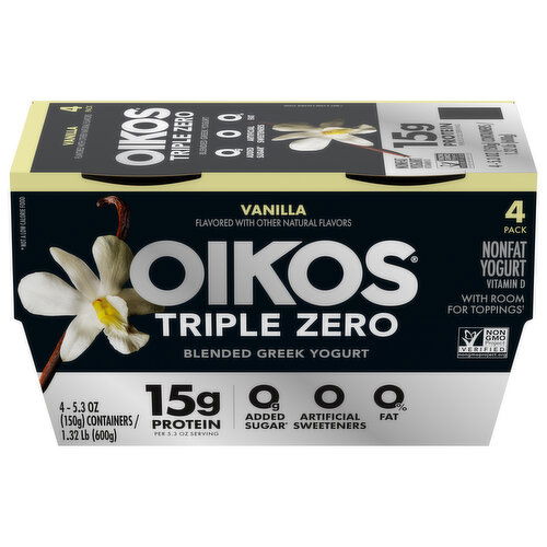 Oikos Yogurt, Nonfat, Blended, Greek, Vanilla, 4 Pack