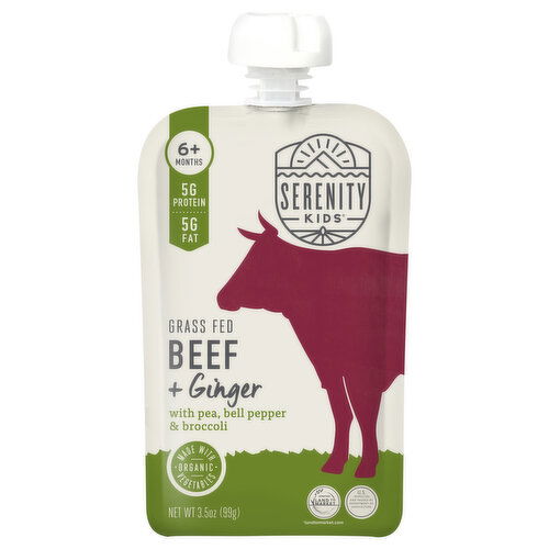 Serenity Kids Beef + Ginger, with Pea, Bell Pepper & Broccoli, Grass Fed, 6+ Months