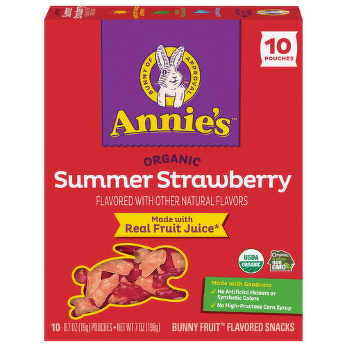 Annie's Fruit Flavored Snacks, Organic, Bunny, Summer Strawberry