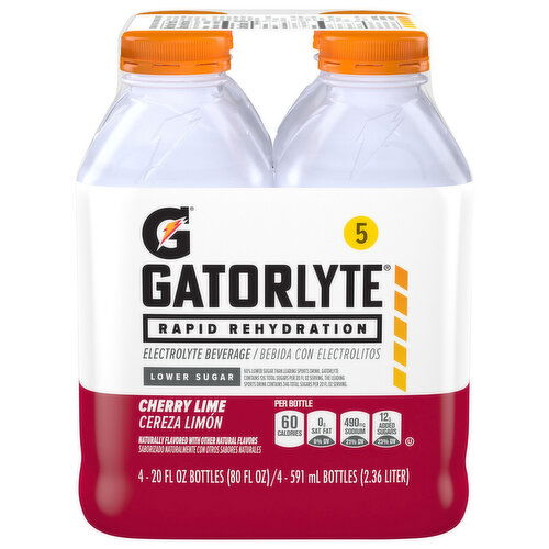 Gatorlyte Electrolyte Beverage, Cherry Lime, Lower Sugar - 4 Each