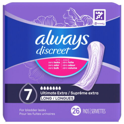 Always Discreet Pads, 7 Ultimate Extra, Long - 26 Each