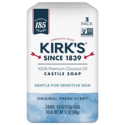 Kirk's Castile Soap, Original Fresh Scent, Gentle, 3 Pack