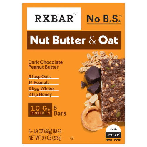 Rxbar Protein Bars, Nut Butter & Oat, Dark Chocolate Peanut Butter