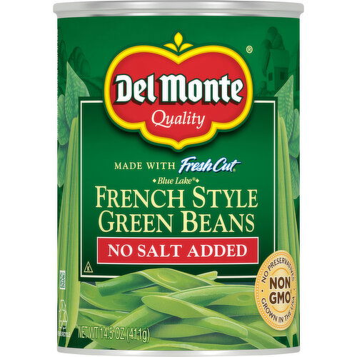 Del Monte Green Beans, No Salt Added, French Style