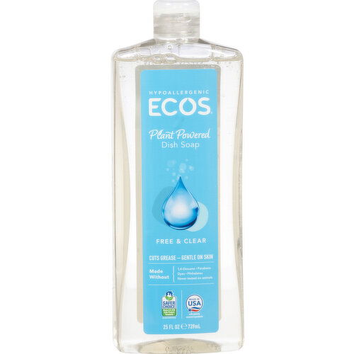 Ecos Dish Soap, Free & Clear, Plant Powered