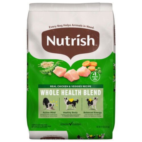 Nutrish Food for Dogs, Natural, Whole Health Blend, Real Chicken & Veggies Recipe, Adult