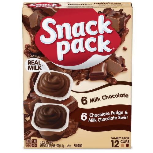 Snack Pack Family Pack Milk Chocolate and Chocolate Fudge/Milk Chocolate Swirl Pudding Cups - 39 Ounce