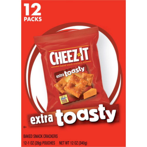 Cheez-It Snack Crackers, Baked, Extra Toasty, 12 Packs