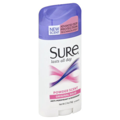 Sure Anti-Perspirant & Deodorant, Original Solid, Powder Scent