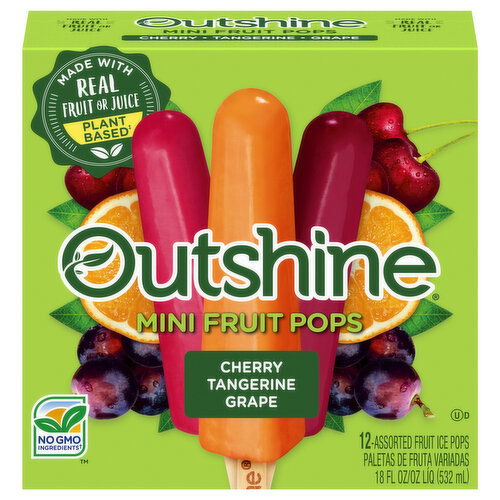 Outshine Outshine Cherry, Tangerine, and Grape Frozen Fruit Pops, Variety Pack, 12 Count