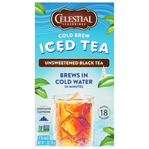 Celestial Seasonings Iced Tea, Cold Brew, Unsweetened Black, Tea Bags - 18 Each