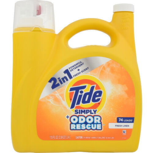 Tide Detergent, Odor Rescue, Fresh Linen, 2-in-1