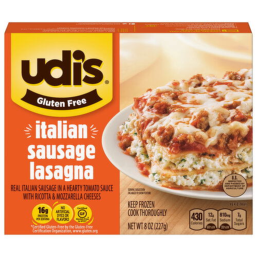 Udi's Lasagna, Gluten Free, Italian Sausage