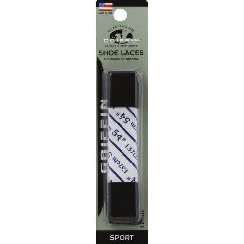 Griffin Shoe Laces, Sport, Black, 54 Inches