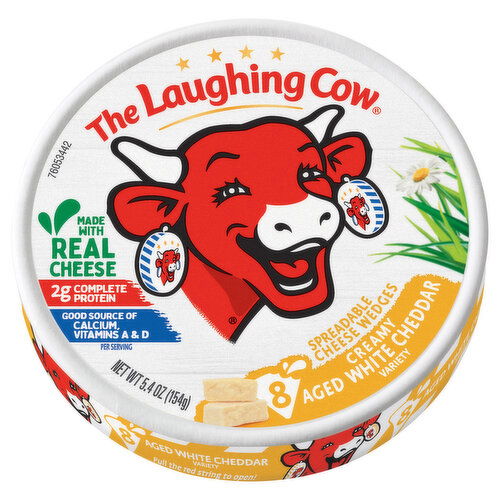 The Laughing Cow Spreadable Cheese Wedges, Creamy Aged White Cheddar Variety