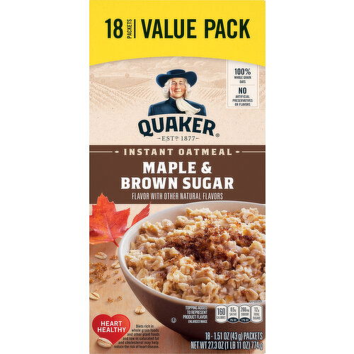 Quaker Instant Oatmeal, Maple & Brown Sugar, Value Pack