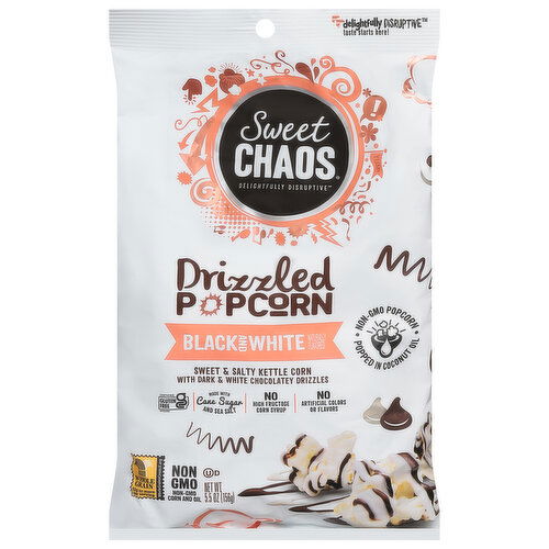 Sweet Chaos Popcorn, Drizzled, Black and White