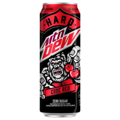 Hard Mtn Dew Malt Beverage, Zero Sugar, Code Red - 24 Fluid Ounce