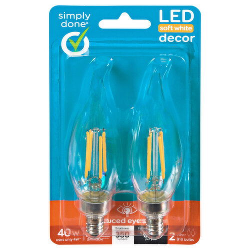 Simply Done LED Soft White Decor 40 Watts 350 Lumens Clear B10 Bulbs - 2 Each