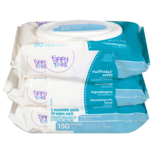 Tippy Toes Wipes, Flushable, Fragrance Free