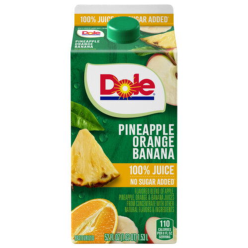 Dole 100% Juice, No Sugar Added, Pineapple Orange Banana - 52 Fluid Ounce