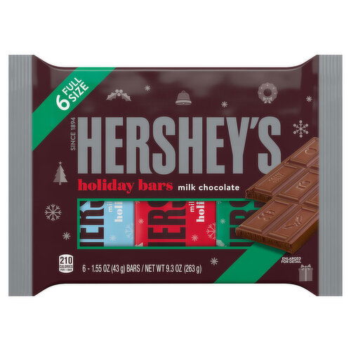 Hershey's Milk Chocolate, Holiday Bars, 6 Full Size